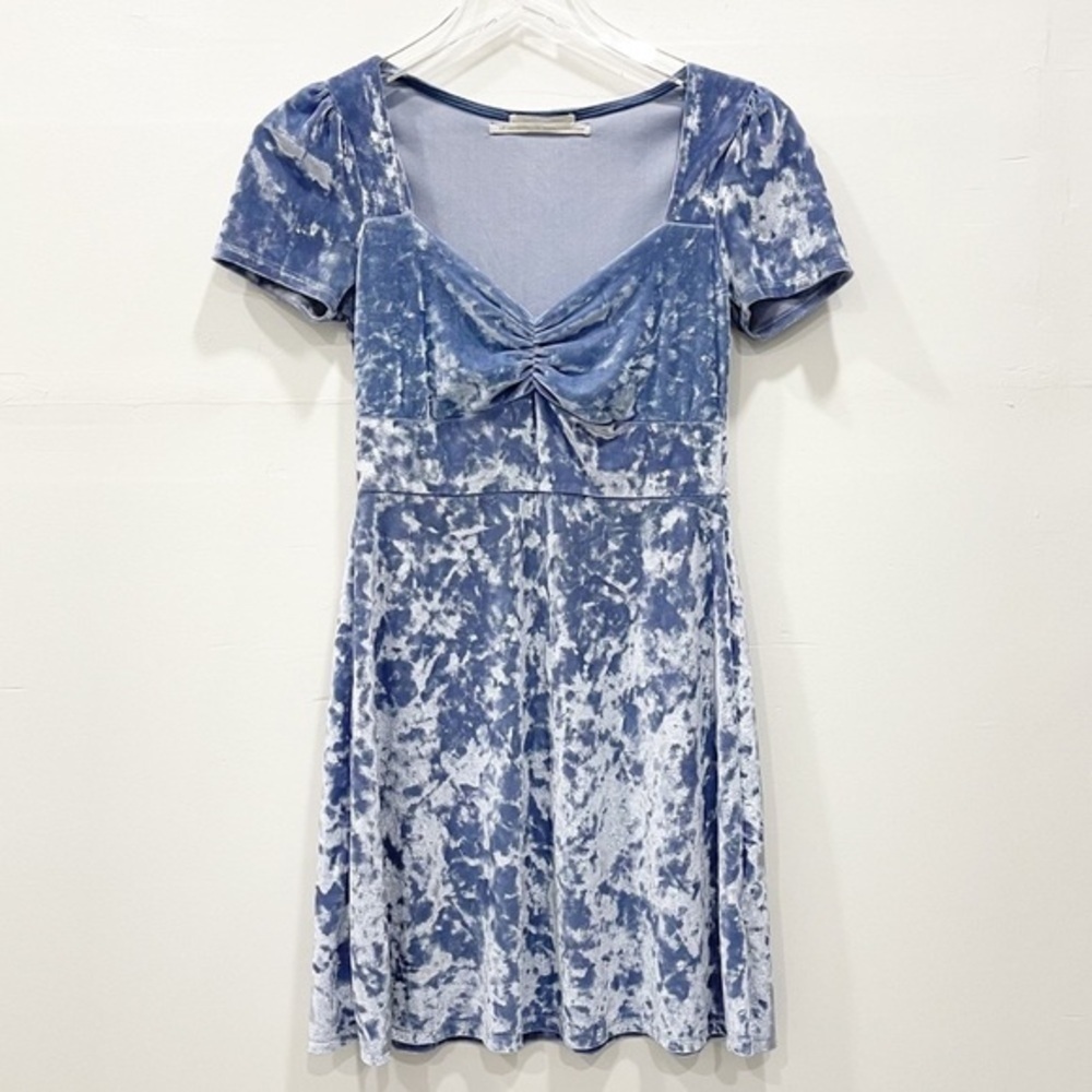Urban Outfitters Baby Blue Crushed Velvet Baby Doll Dress Small Mini